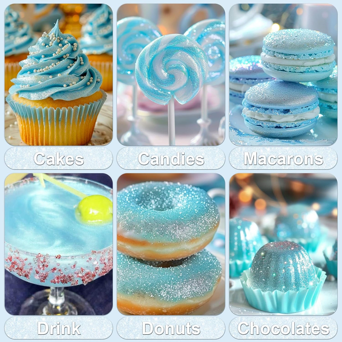 Iridescent Blue Edible Glitter - 5g Food Grade Cake Decorating Shimmering Glitter, Edible Sprinkle