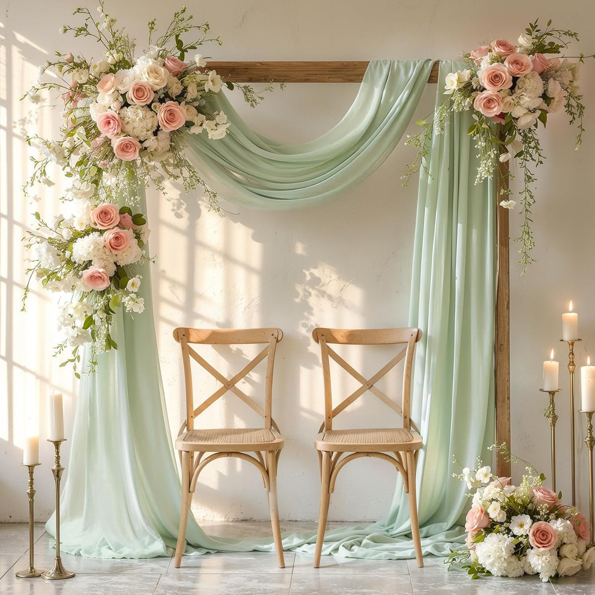 Wedding Arch Draping Fabric 2 Panels 19FT Sage Green Arch Drapes Sheer Backdrop Curtain for Wedding