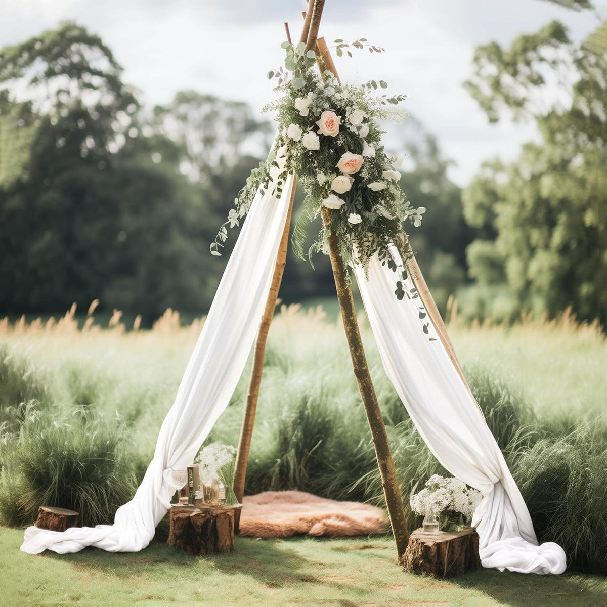 Wedding Arch Draping Fabric 3 Panels 30" X 20FT Sheer Arch Drapes Fabric White Backdrop Curtains