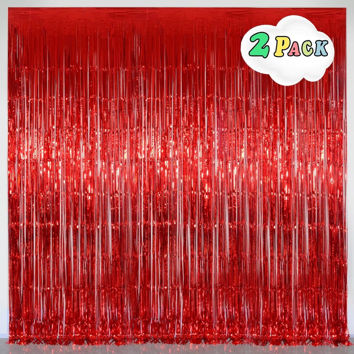 Red Foil Fringe Curtain Party Decorations, Melsan 3.2 x 8 ft Metallic Tinsel Curtains Streamer