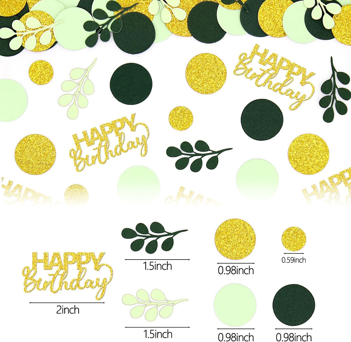 300PC Greenery Happy Birthday Confetti for Table Gold Glitter and Sage Green Birthday Party