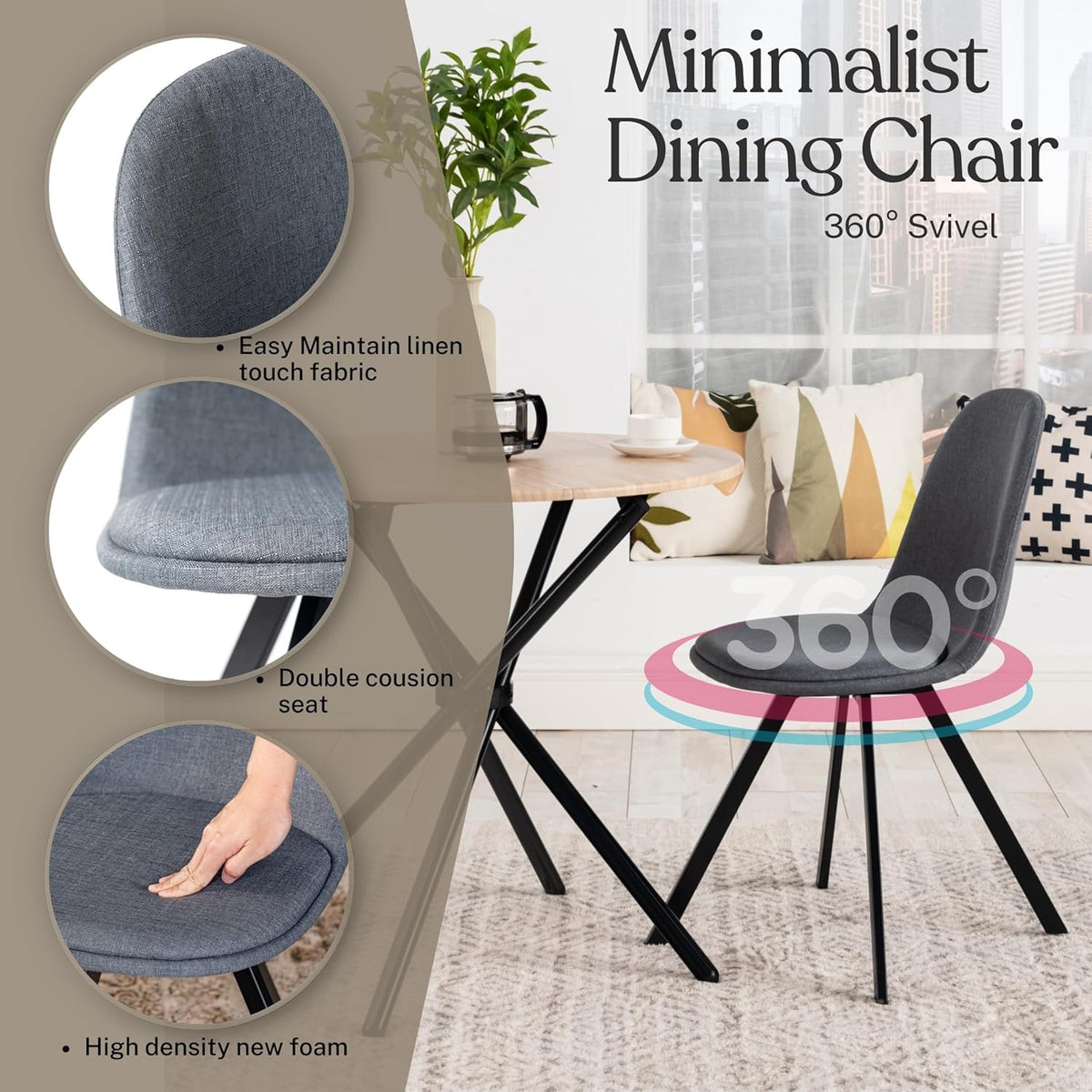 Homy Casa Swivel Dining Chairs Set of 4, 360° Rotating Side Chairs, Mid Century Modern Style Chairs
