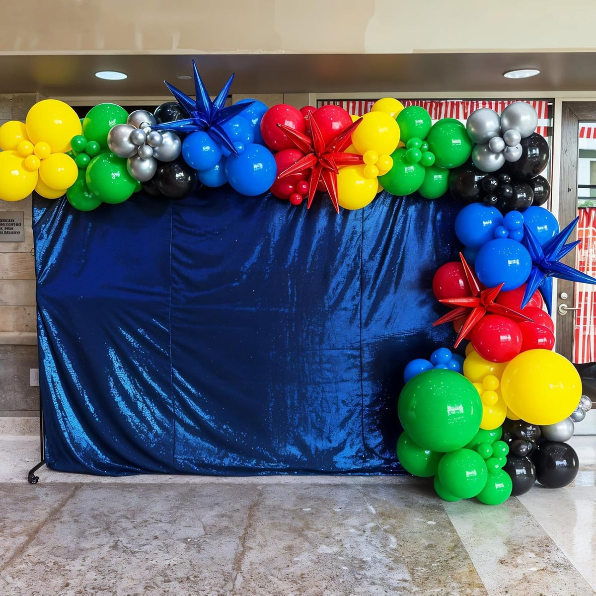 Black and Red Yellow Blue Balloons, 12 Inch Black Red Yellow Blue Green Metallic Silver Confetti