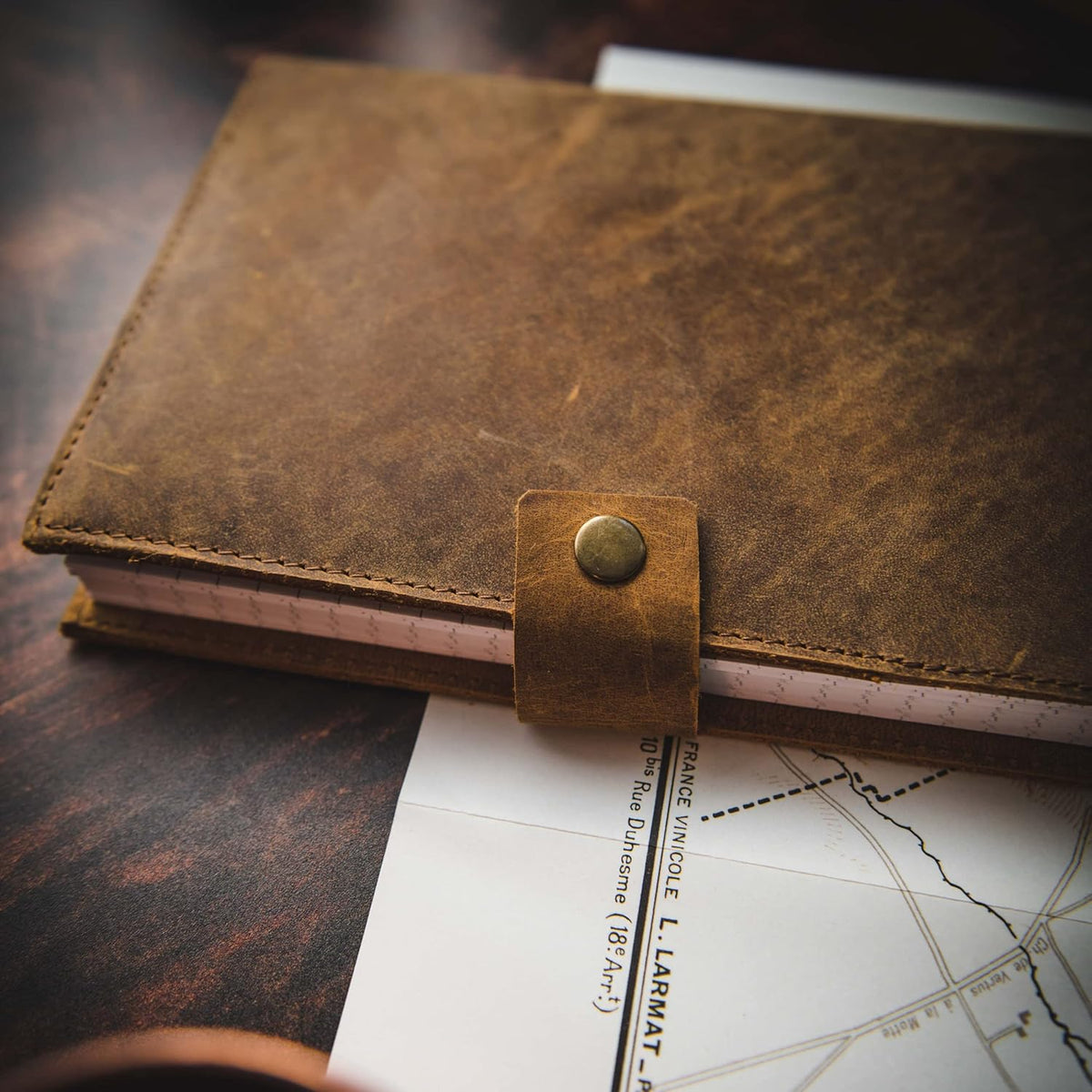 Refillable Leather Journal | Premium Lined A5 Notebook Cover | 200 Ruled Writing Pages | Card