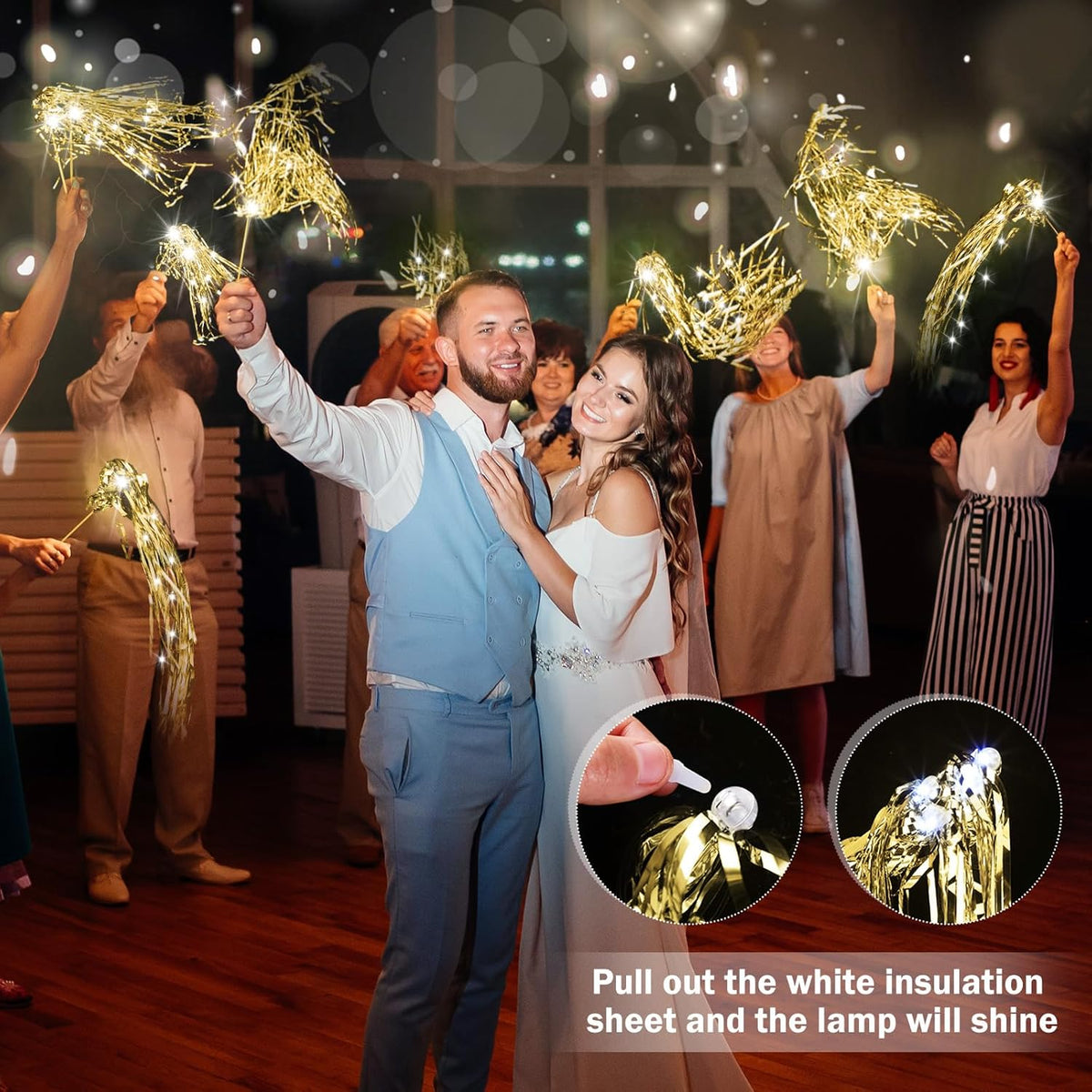 100 Pcs Lighted Wedding Wands LED Tinsel Wands Light up Streamers Sparklers for Wedding Send Off