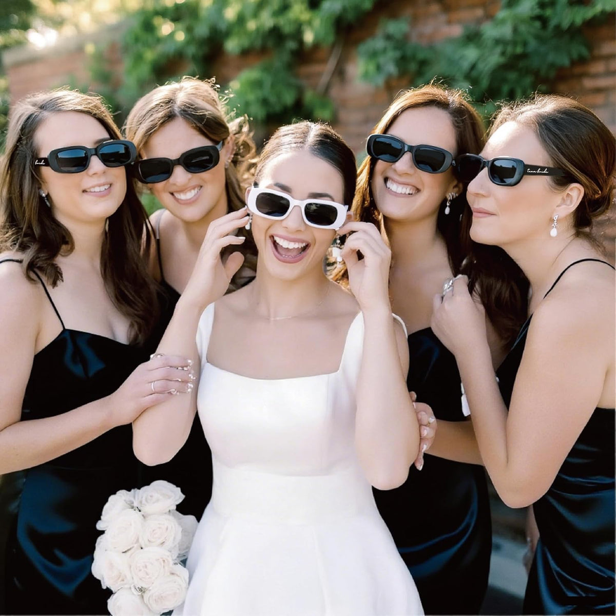 Bride's Babes Bachelorette Sunglasses, Bridesmaid Sunglasses,10 Pack Rectangle Team Bride glasses
