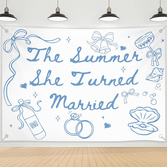 The Summer She Turned Married Backdrop - Beach Wedding Party Decorations - Bridal Shower