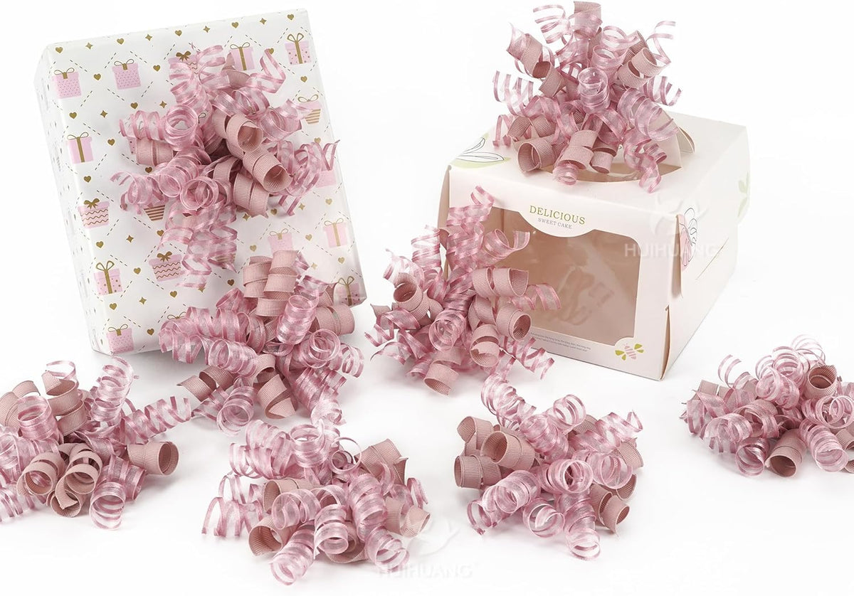 HUIHUANG Self-Adhesive Curly Bows Gift Wrap Accessory Dusty Rose Gift Bow 5 inch x 8 Counts Dusty