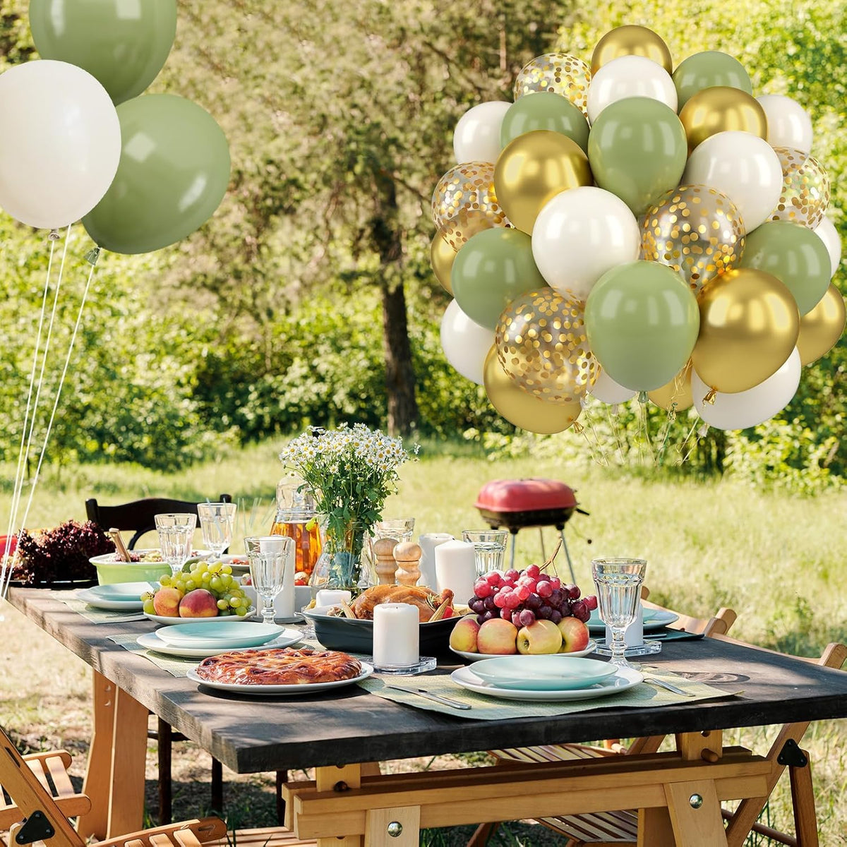 Sage Green and Gold Balloons, 50 PCS Sage Green Party Balloons, 12 Inch Metallic Gold Confetti