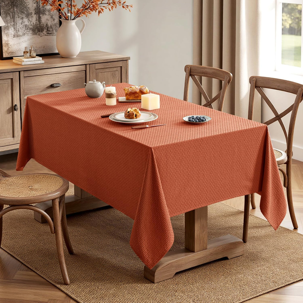 MIULEE Fall Tablecloth Burnt Orange Linen Cottton Table Cloth Rectangle Waterproof Spillproof