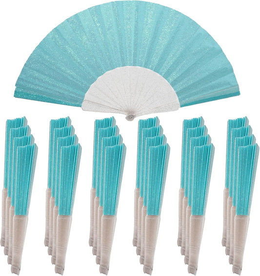 24 Pack Handheld Fan,Folding Hand Glitter Fan with Shining Transparent Fan Rib – Ideal for Wedding