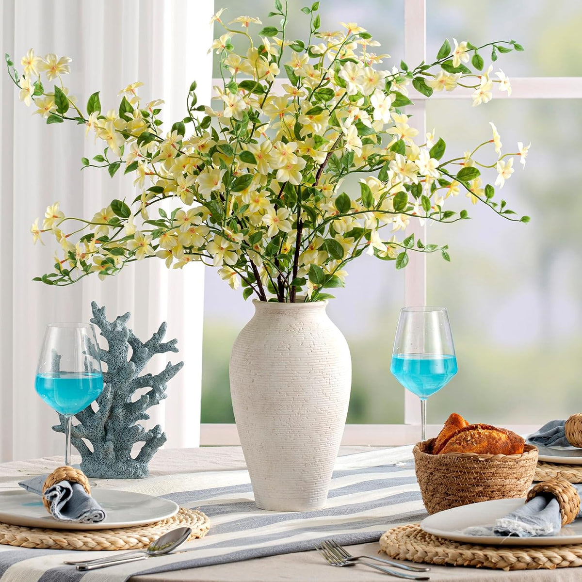 Ceramic Flower Vase Home Decor - Large Tall Farmhouse Table Vases Rustic Vintage Living Room