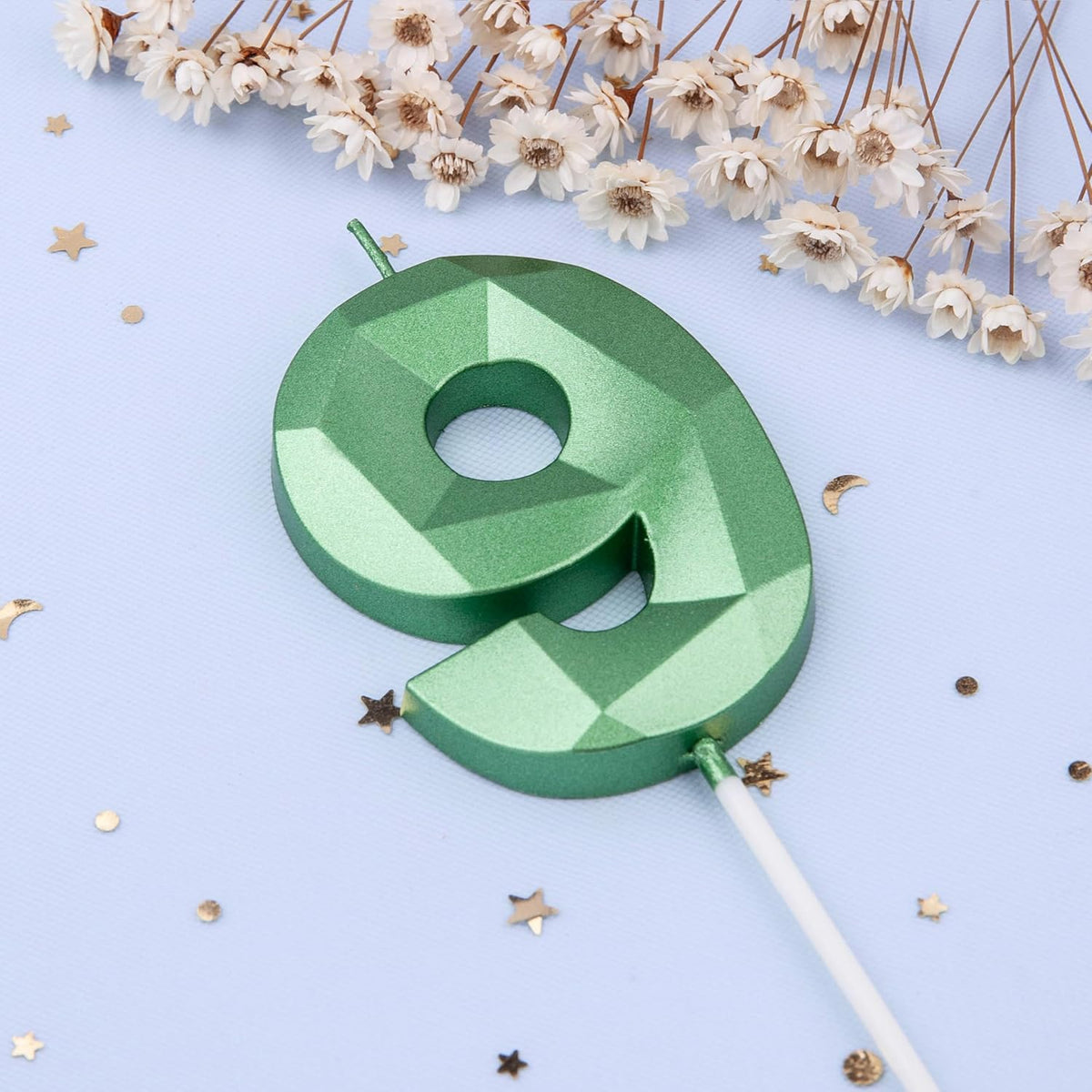 PHD CAKE 2.76 Inch Crystal Green 9 Number Cake Candle, Numeral Birthday Candles, Green Number