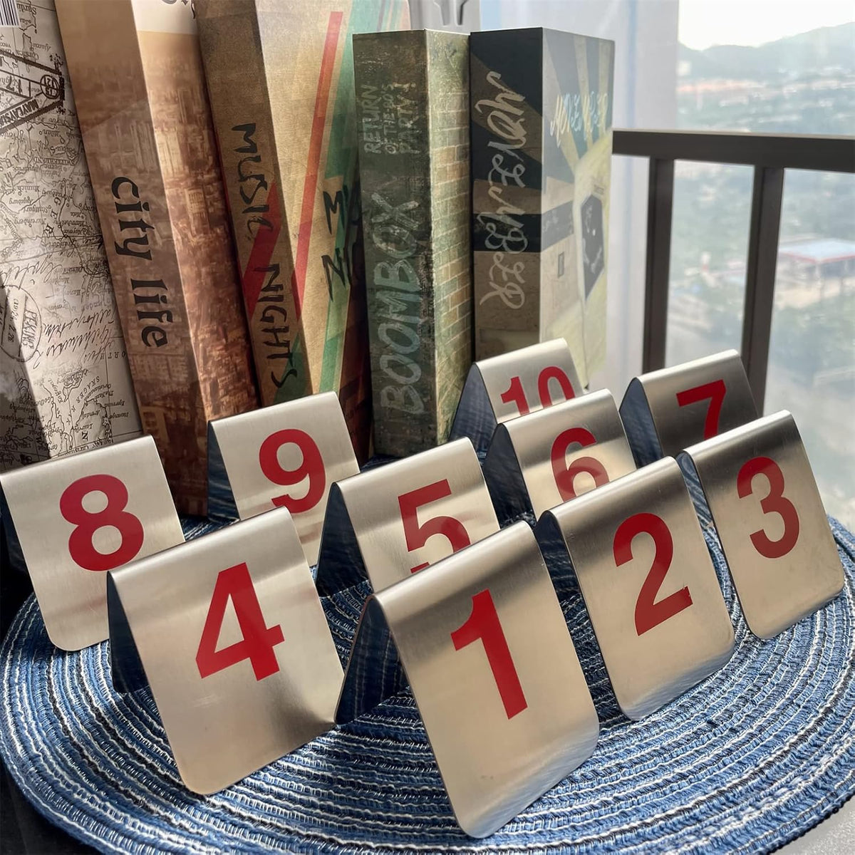 10 Pcs Metal Place Cards Stackable Tent Style Table Numbers，Place Card Holders for Celebration