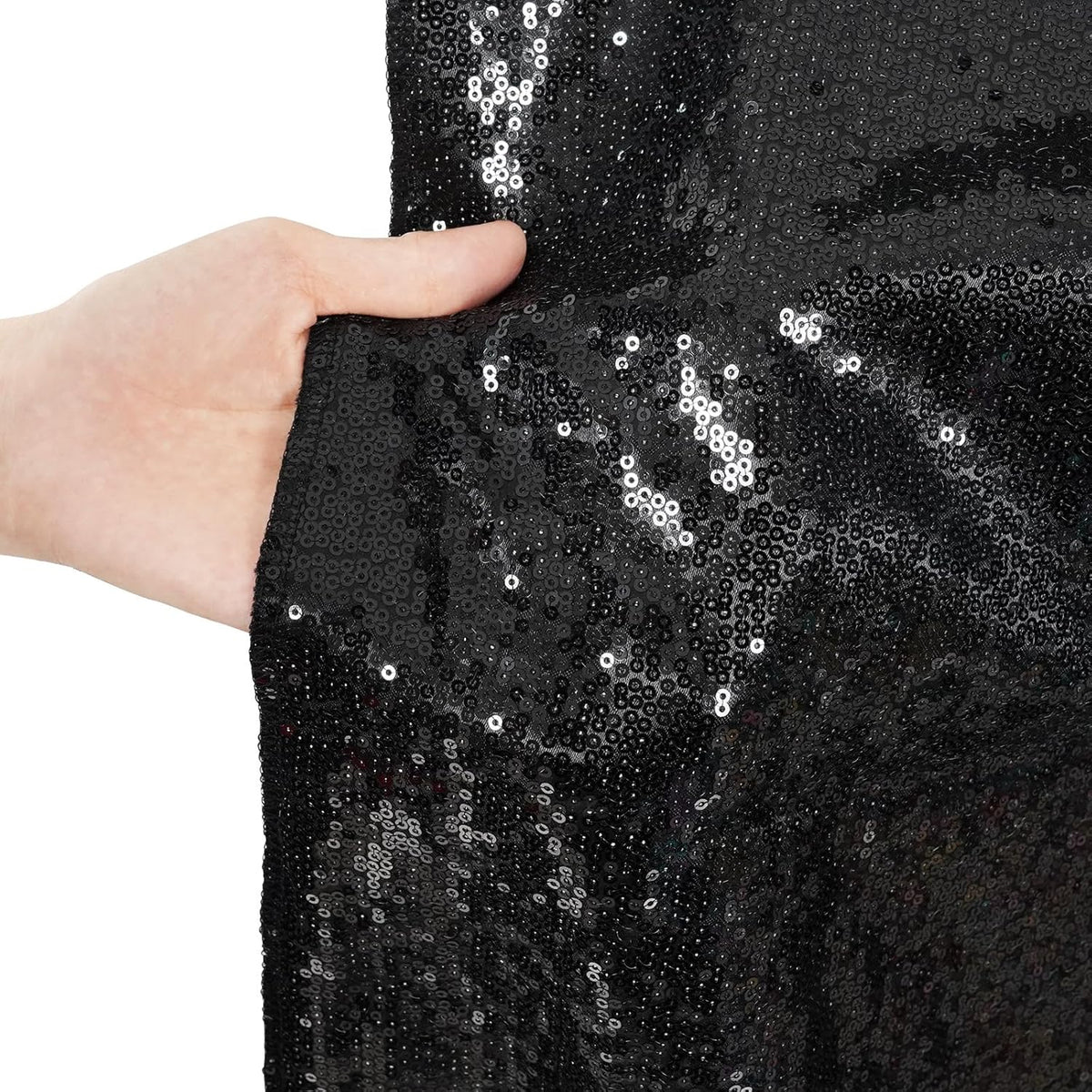 Poise3EHome 6Ft x 8Ft Black Sequin Backdrop, Glitter Thick Satin Background Drapes, Sparkly Opaque