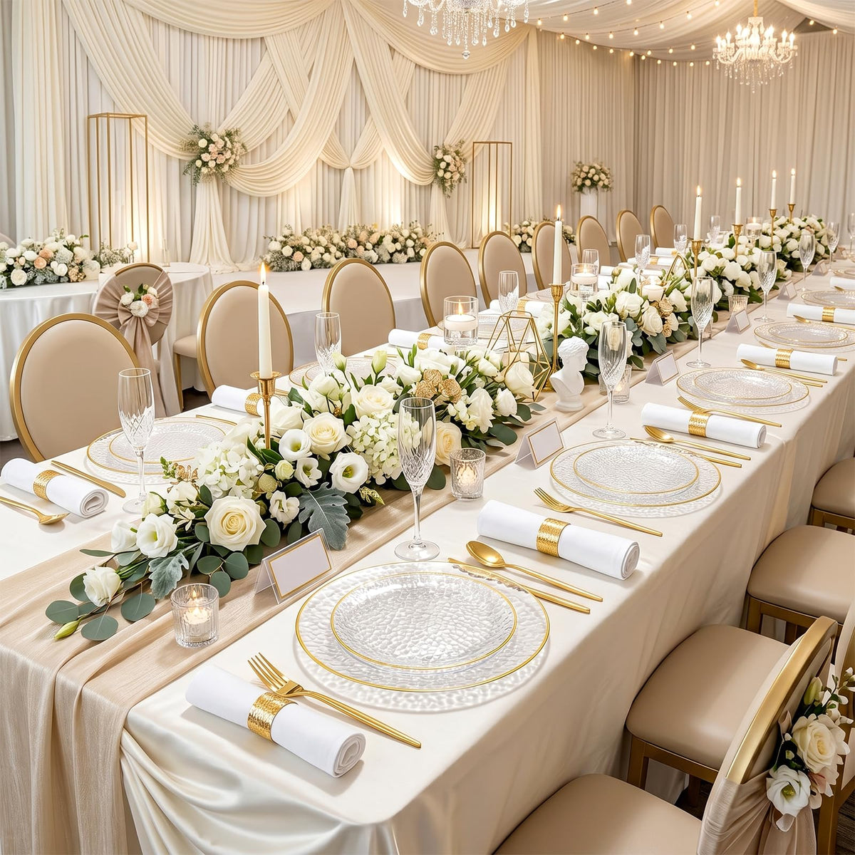 Rubtlamp 60Pcs Clear Plastic Plates,Clear Disposable Plates With Gold Rim,Heavy-duty Gold