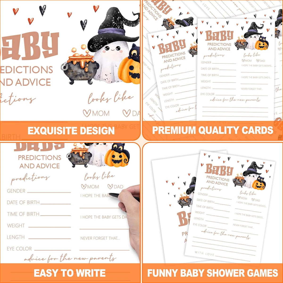 Baby Shower Games, Halloween Baby Predictions and Advice Cards, 25 Double-Sided Game Cards for