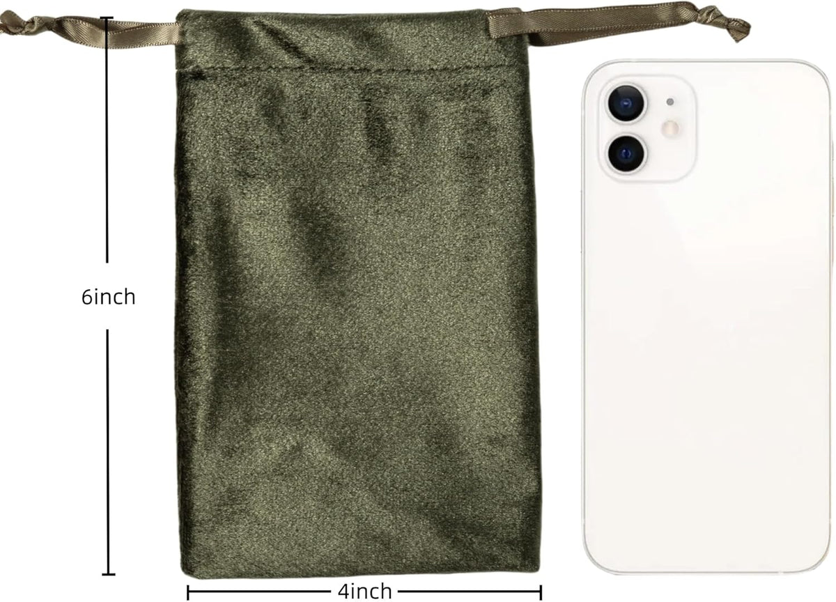 QIANF 12pcs Moss Green Velvet Drawstring Bags 4x6 inches Glossy Small Velvet Cloth Gift Bags