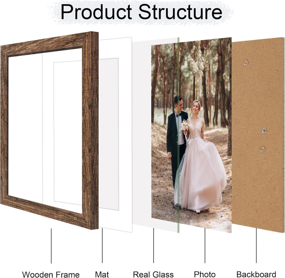10x14 Picture Frame Set of 4 with Tempered Glass, Rustic Frame Display 8x12 Pictures with Mat or 10
