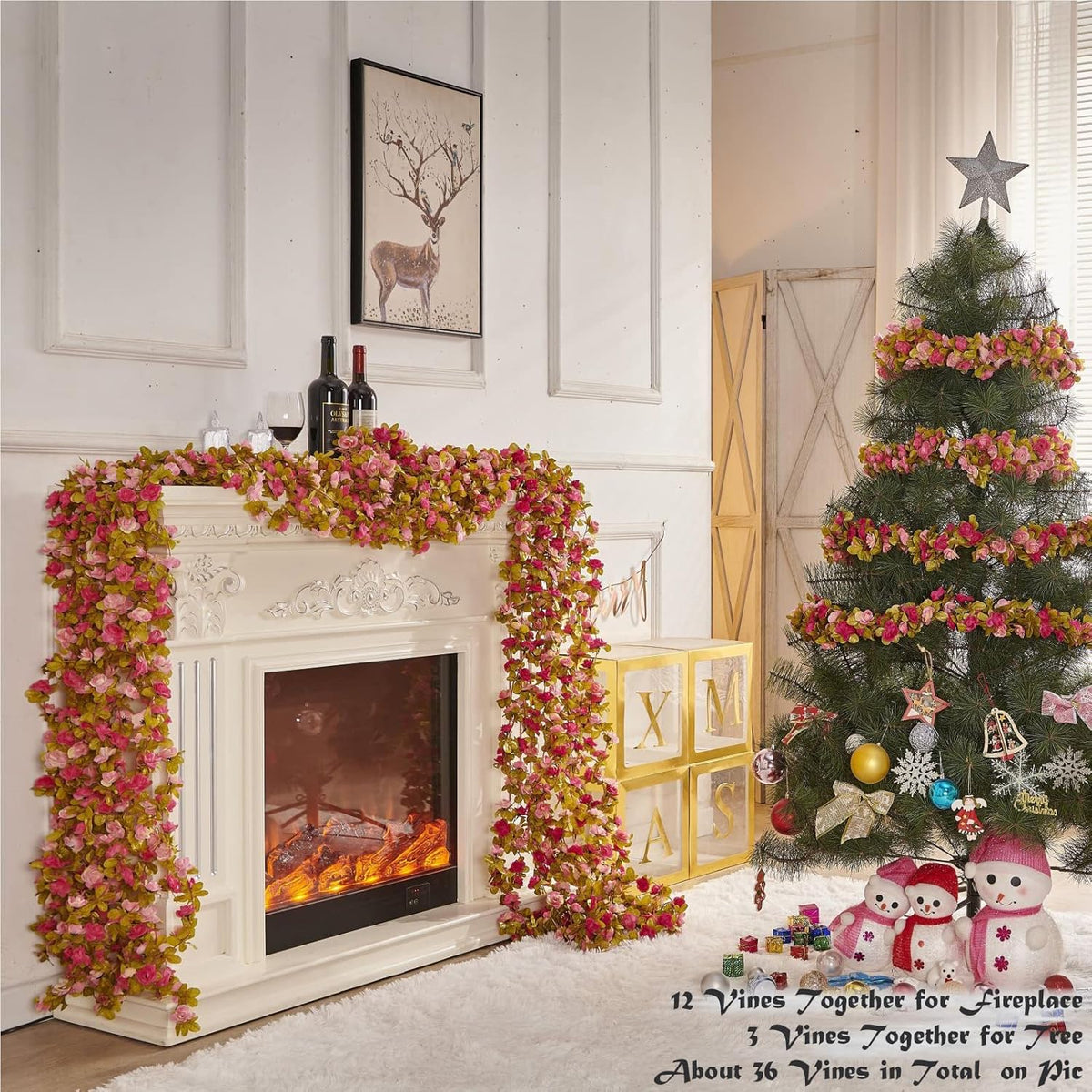 6 Pcs x 8.2 ft Flower Garland Artificial Rose Vine Flowers with Green Leaves Hanging Fake Roses