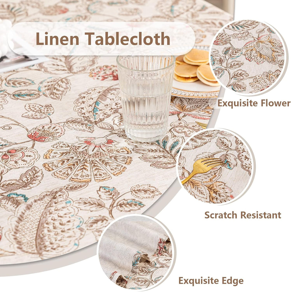 MYSKY HOME Linen Floral Tablecloth Rectangle 60x84 Inch Rustic Tablecloth Spring Summer Waterproof