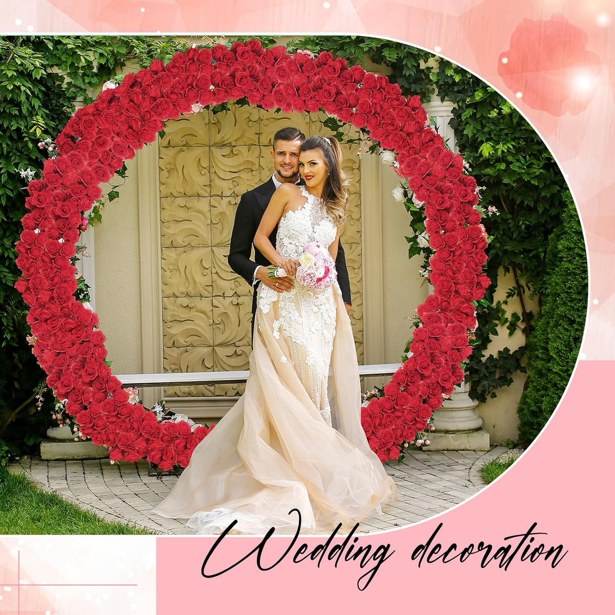 4 Pcs Red Artificial Rose Vine Hanging Faux Flowers Garland for Wedding Anniversary Birthday Party