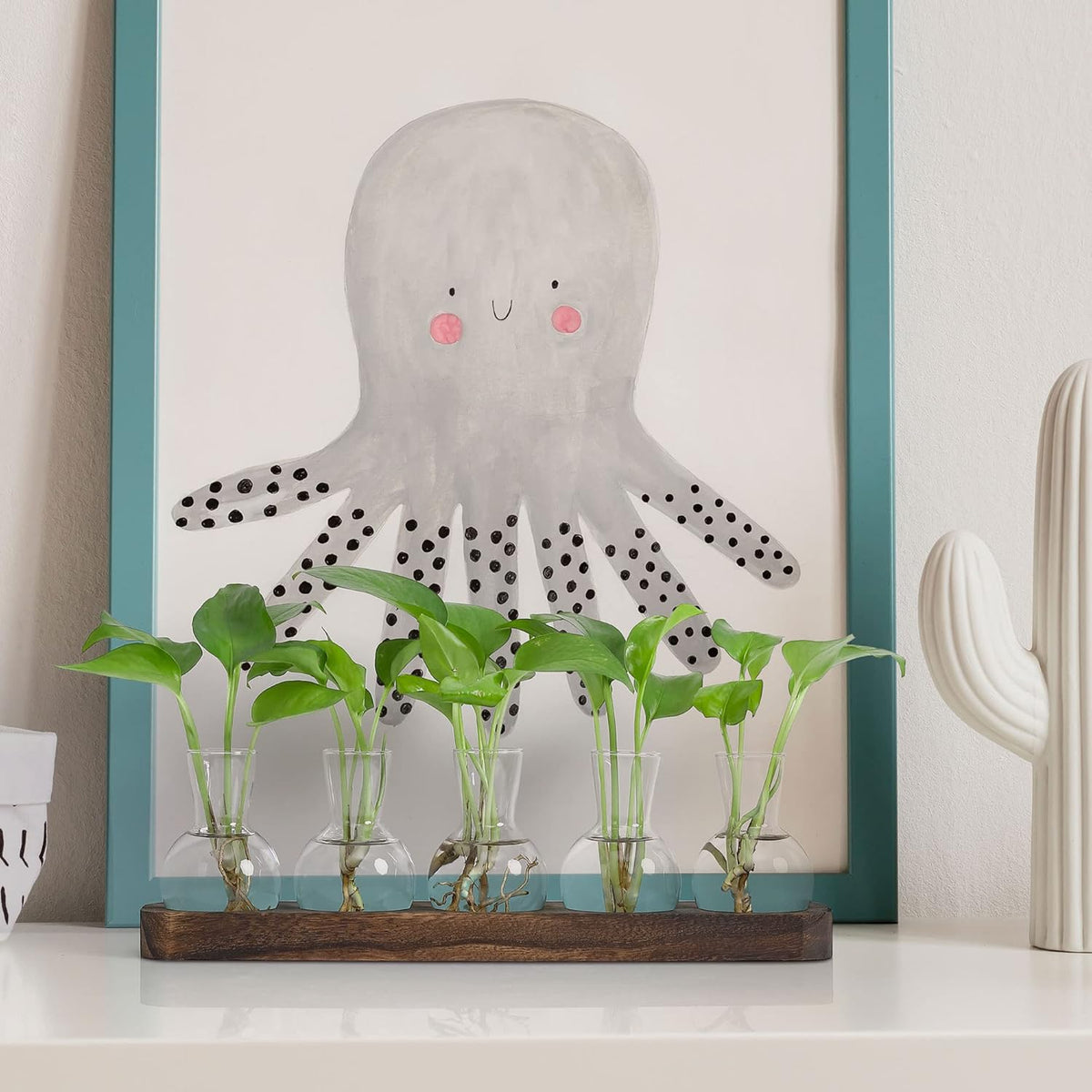 YIBOT Plant Propagation Stations,Glass Propagation Vases for Plants Terrarium with Wooden Tray