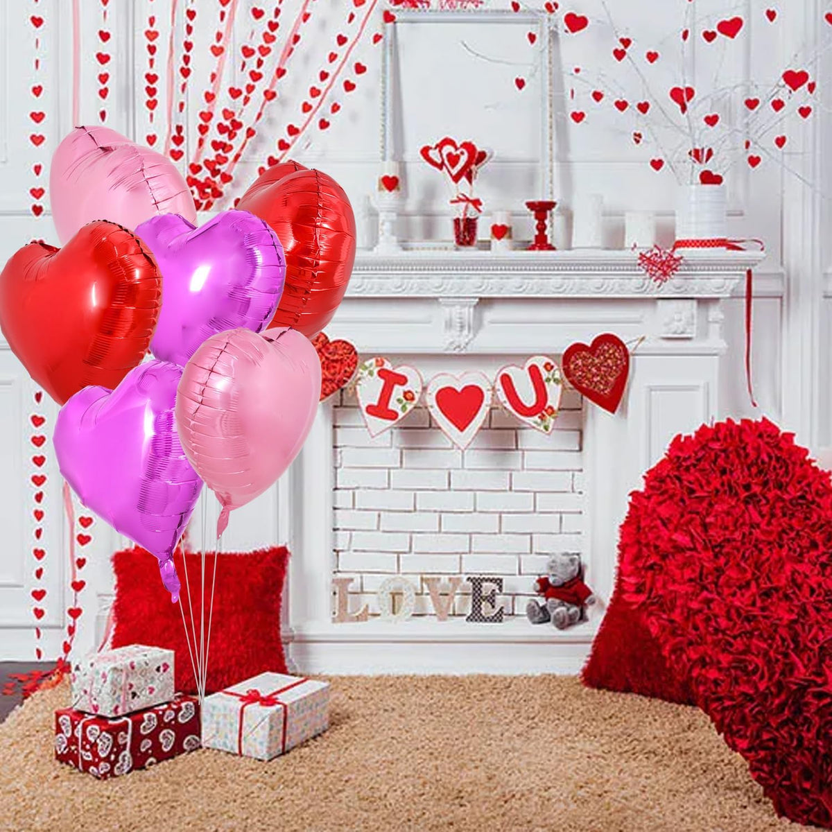 TONIFUL 30Pcs 18 Inch Heart Balloons Valentine’s Day Red Pink Hot Pink Heart Shape Foil Mylar