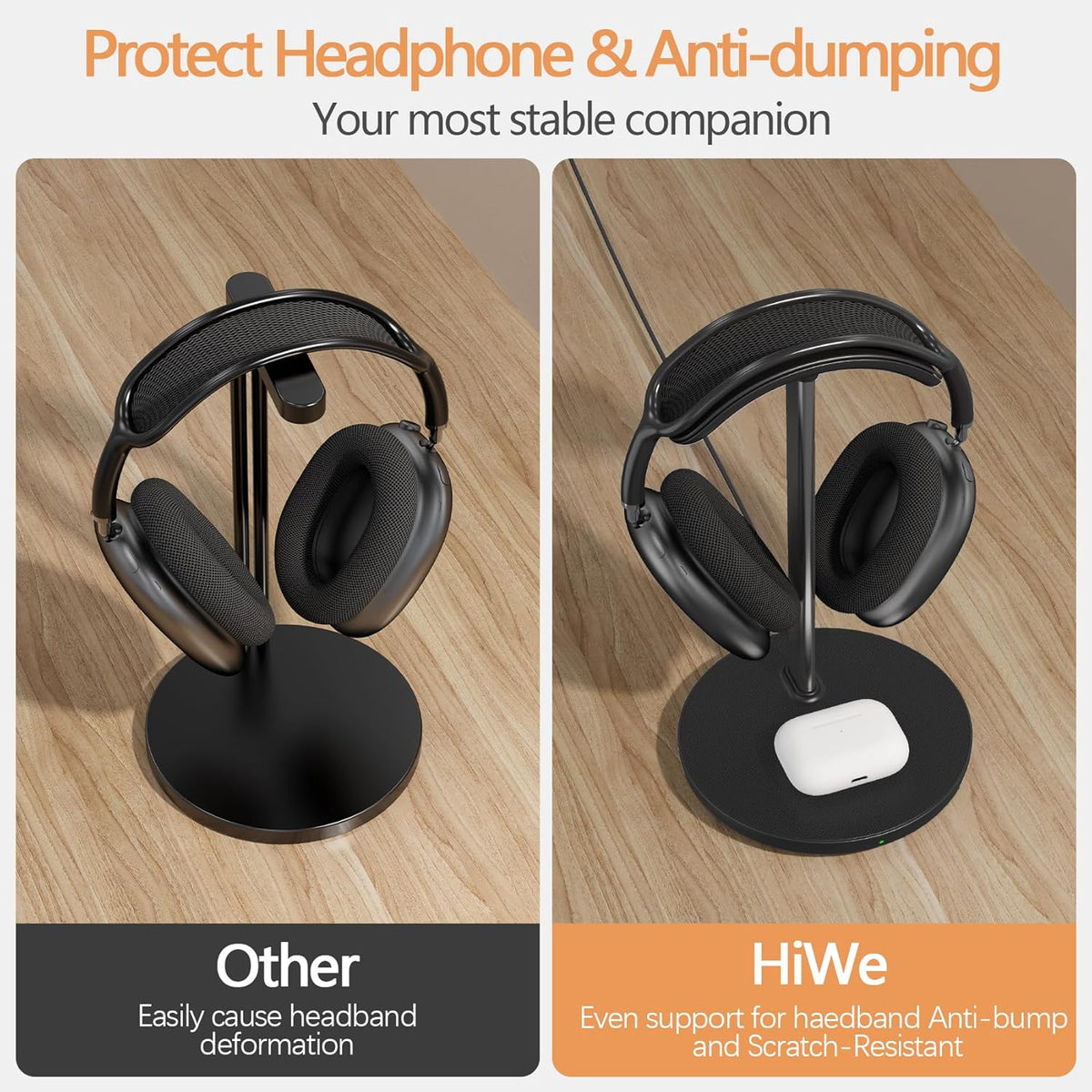 Headphone Stand with Wireless Charger, Gaming Headset Holder Hanger Rack 2 IN 1 Wireless Charging