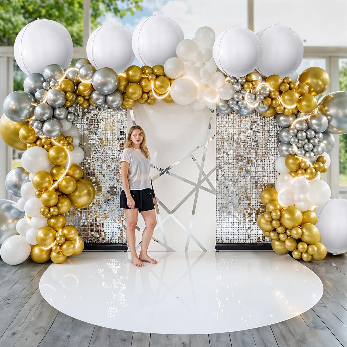 6Pcs White Round Foil Balloons,Giant 4D Round Ball Balloons,22 Inch Metallic White Balloon for
