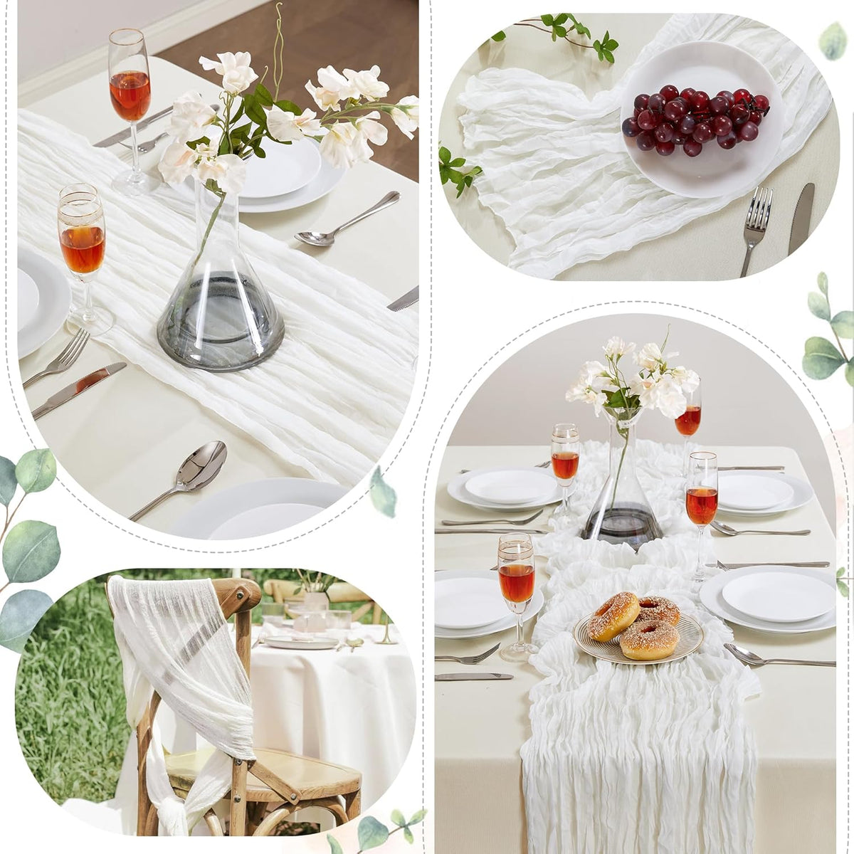 6 Pack White Cheesecloth Table Runner 10FT Long Boho Gauze Table Runner Rustic Sheer Runner for