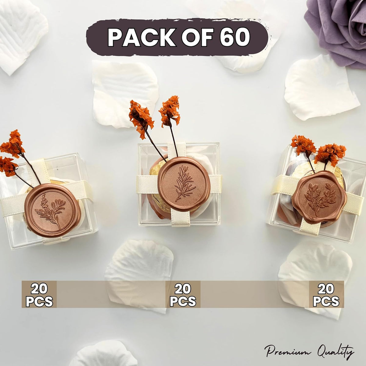 Wax Seal Stickers (60 Pcs, 3 Designs in 1 Pack) Premium Envelope Seal Stickers for Wedding