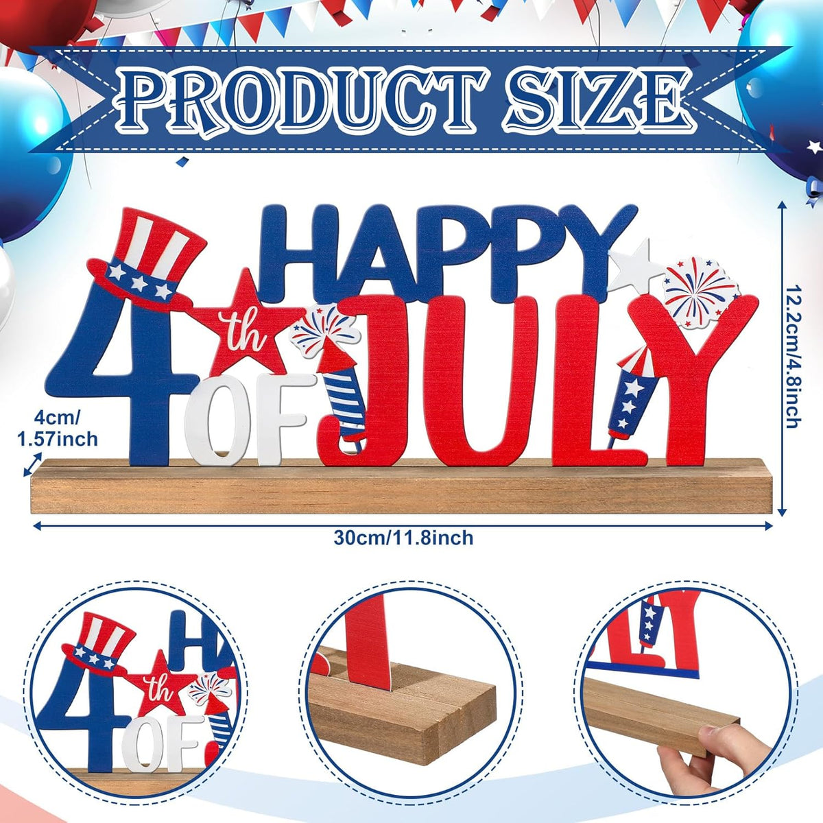 Happy 4th of July/Patriotic Metal Sign Rustic Table Decor Holiday Tiered Tray Decor with Wooden