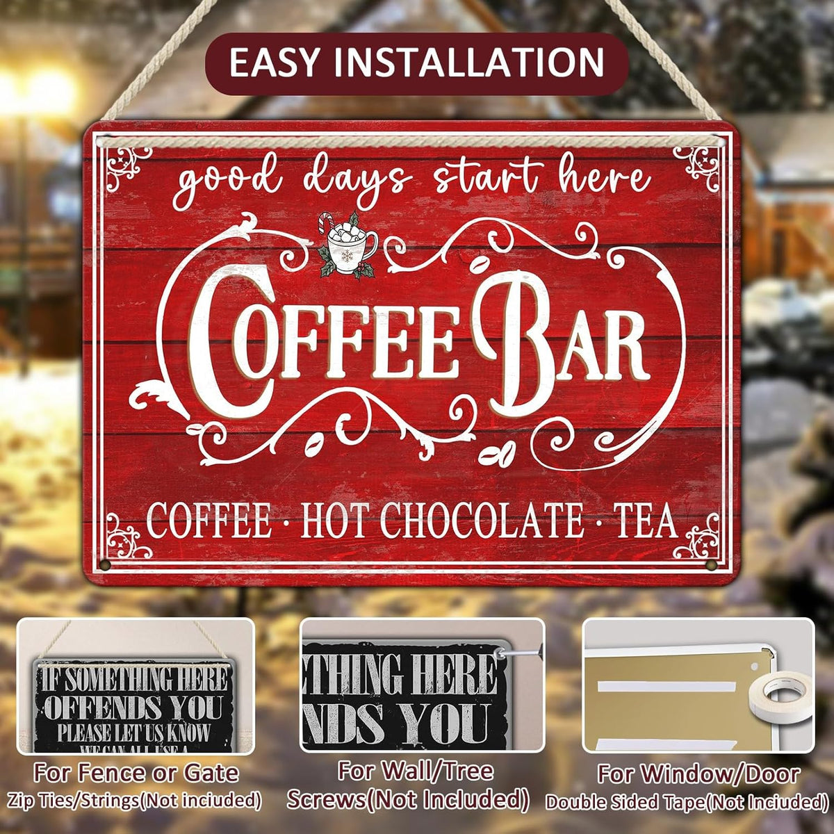 Vintage Christmas Coffee Bar Tin Sign - Kitchen Decor - Tea Bar Accessories - Hot Chocolate - Retro