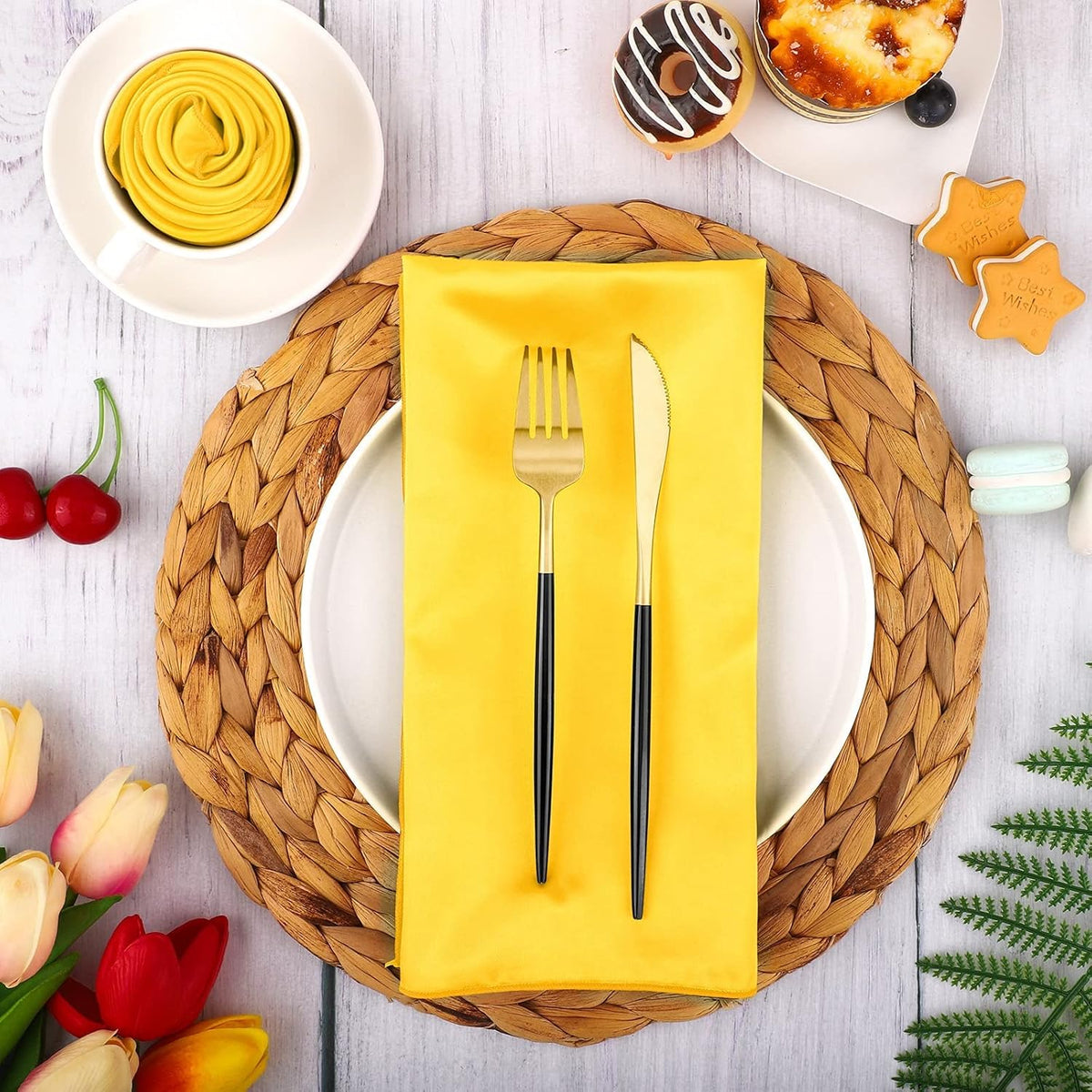 ANECO 16 Pack Square Satin Napkin Bright Silk Table Napkin Soft Smooth Fabric Table Napkin for