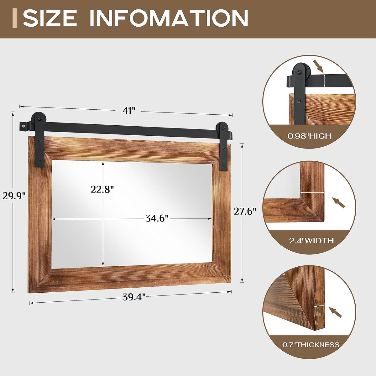 COGOOD Farmhouse Bathroom Mirror - 41" x 30" Rustic Barn Door Mirror for Living Room, Entryway