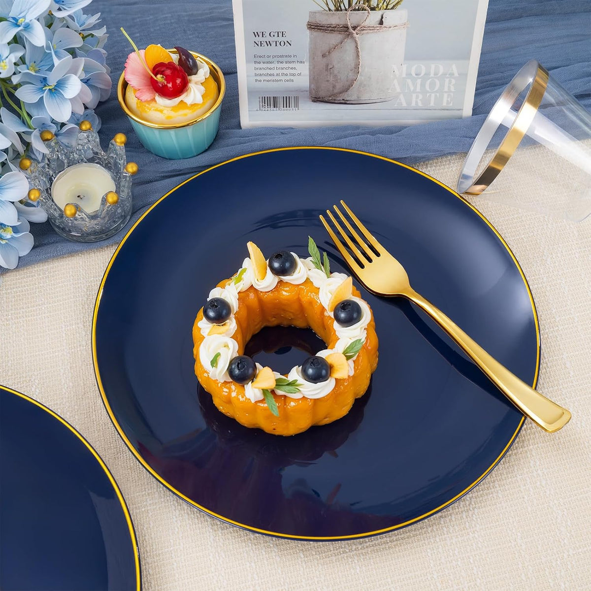 NOCCUR 350PCS Navy Blue Plastic Plates - Blue Disposable Dinnerware Set for 50 Guests, 100