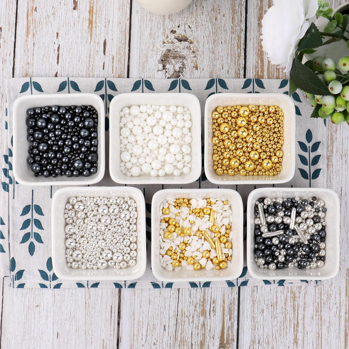 Sprinkles for Cake Decorating, 11Oz 6 Colors Gold Silver White Black Pearl Sprinkles Mix for Cake