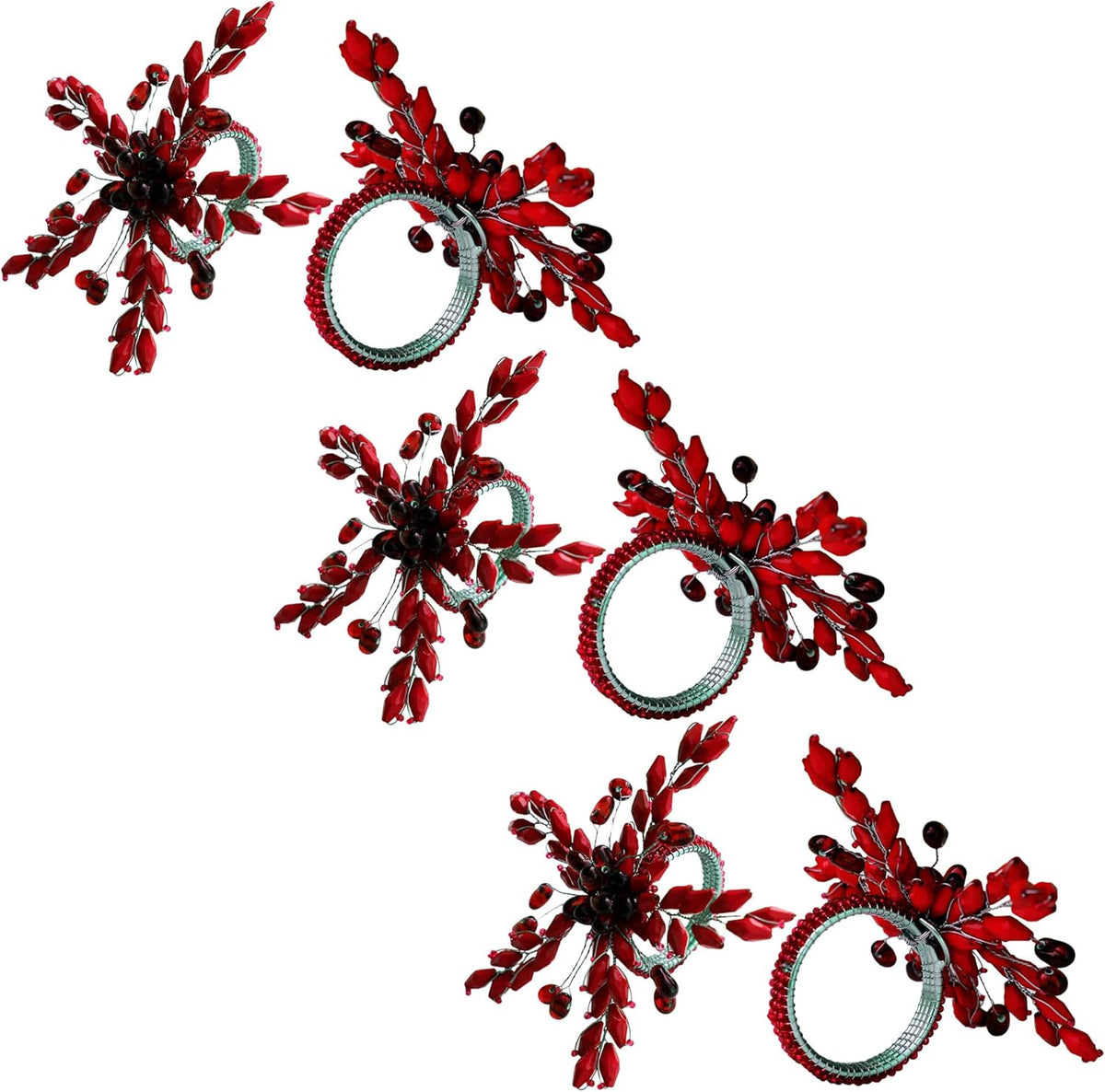 Napkin Rings Set of 12 for Dining Table Decoration Parties Everyday Metal Napkin Holder Leaf Red