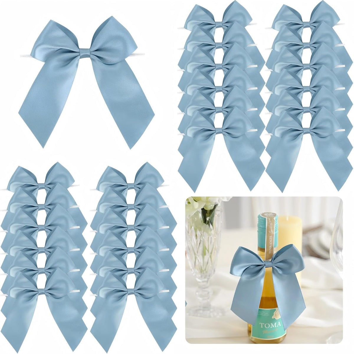 4.5" Satin Ribbon Dusty Blue Bows for Gift Wrapping, Twist Tie Bows, Cute Bows for Crafts, Party