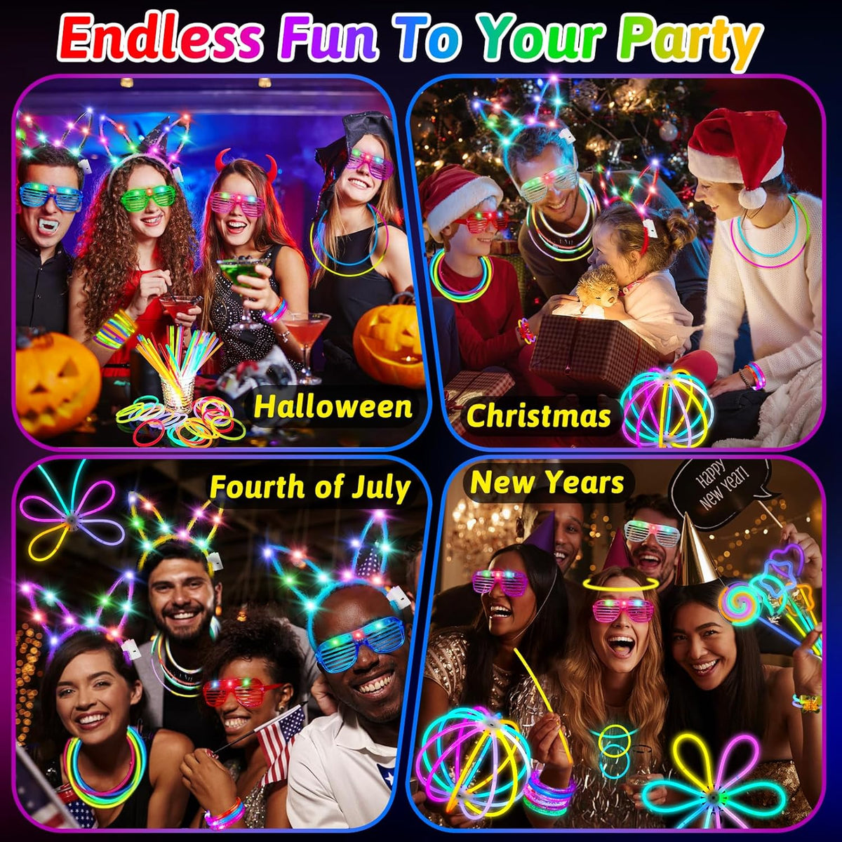 156PCS Glow in The Dark Party Supplies for Kids 8-12, Light Up Glasses Headband Rings Halloween