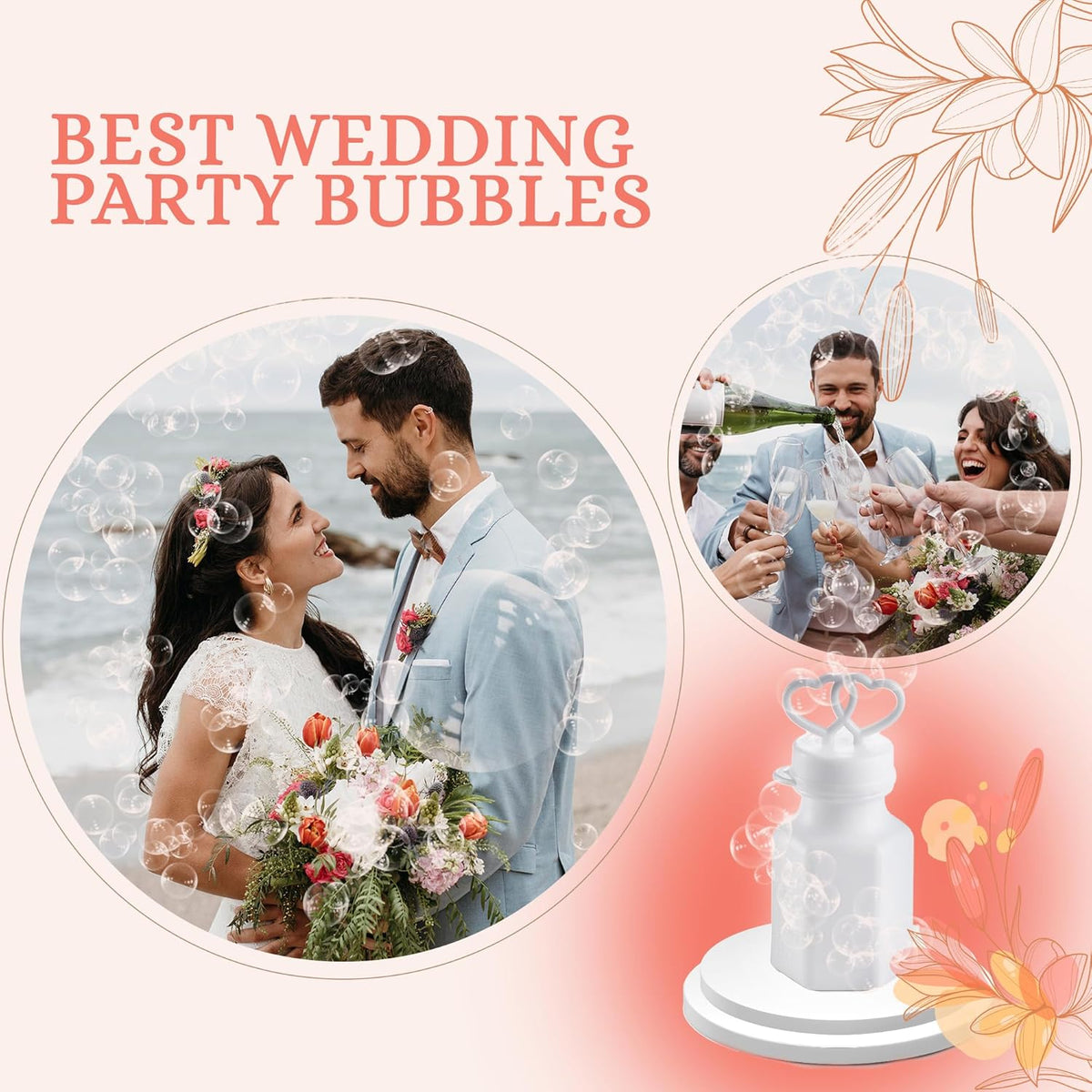 Wedding Bubbles Bulk - (48 Count) Mini White Double Heart Top Wands, Great for Bridal Party Favors