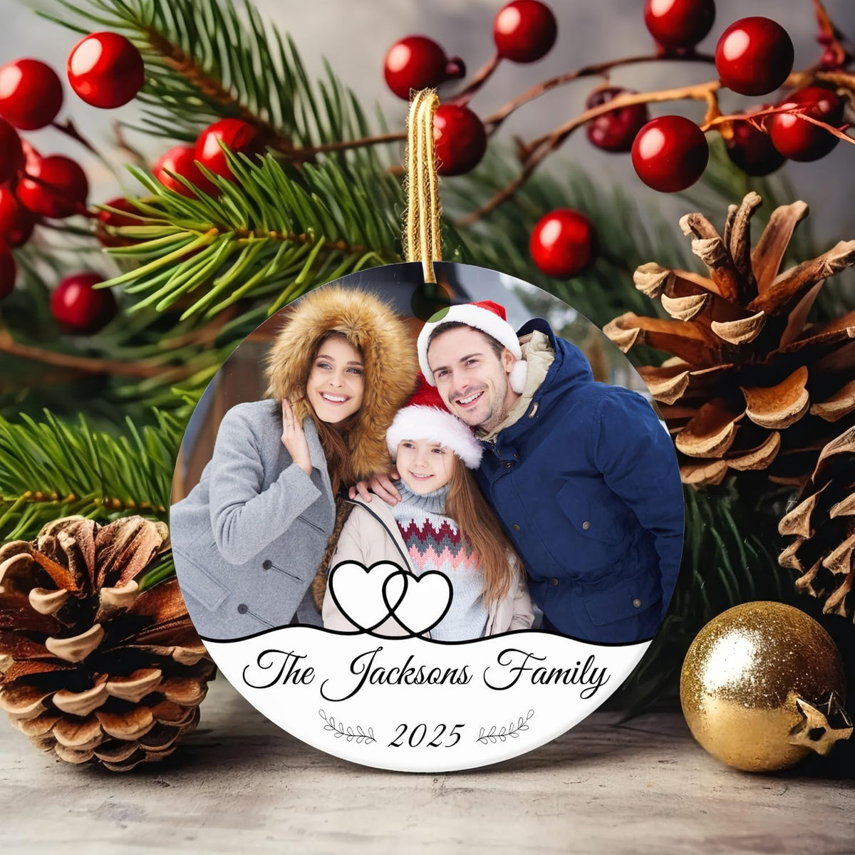 Personalized Family Ornaments for Christmas, Custom Ceramic Christmas Ornaments with Photo and