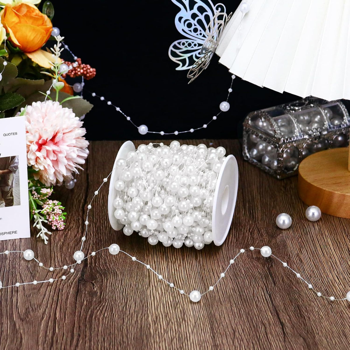 99 Feet Fishing Line Artifical Pearl Strings for Crafting, Faux Pearl Garland Strands for Floating