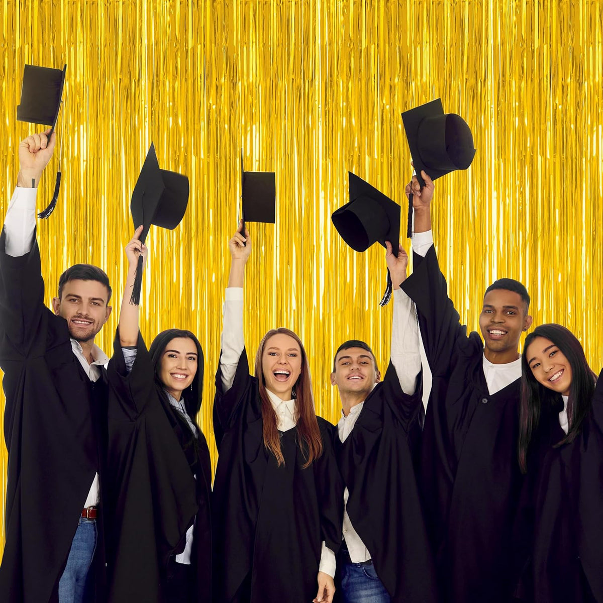 12 Pack 2025 Graduation Decorations, 3.28 FT x 7.05 FT Gold Backdrop Curtains, Metallic Class of