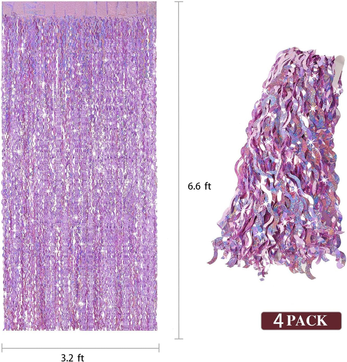 4 Pack Pink Tinsel Curtain Party Backdrop - CYLMFC 3.3 ft x 6.6 ft Sparkle Wavy Foil Fringe