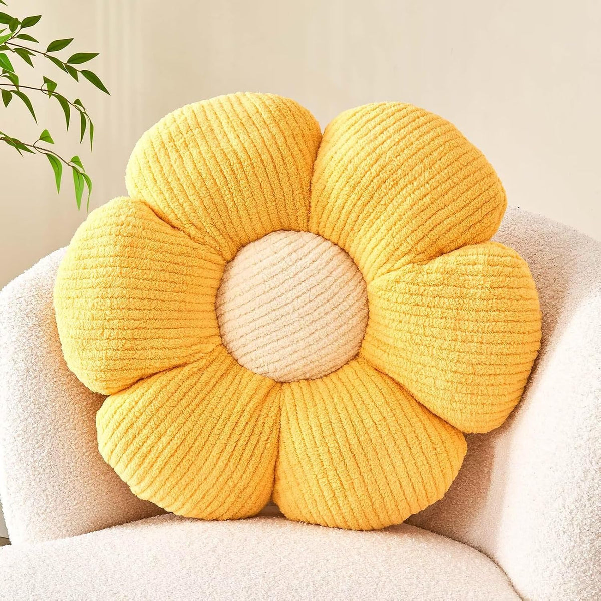 Flower Throw Pillow, Soft Yellow 17.7" Shaped Floor Pillow for Home Decor, Cute Aesthetic Plush