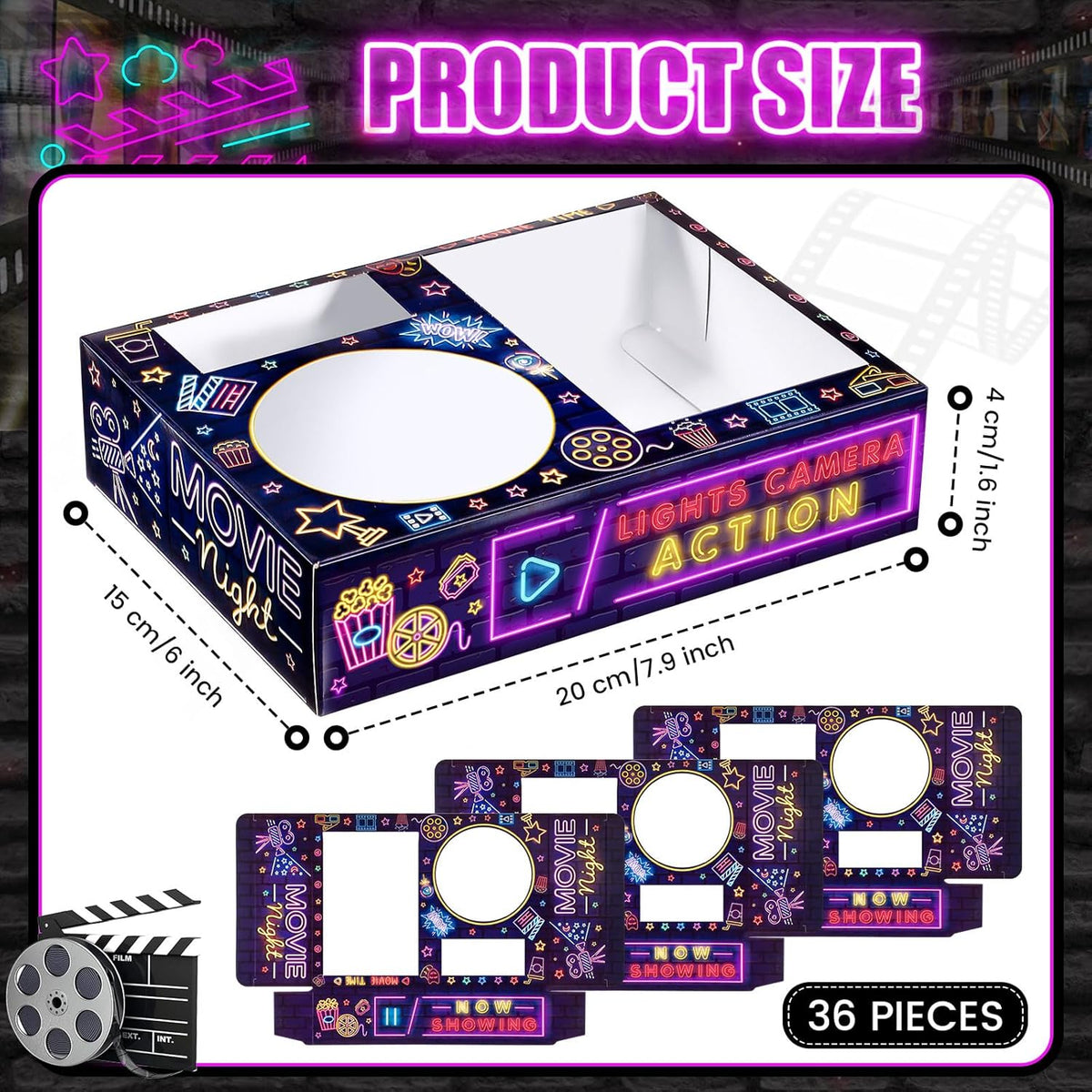 Faccito 36 Pcs Movie Night Snack Trays Movie Theater Snack Boxes Night Supply Disposable Paper