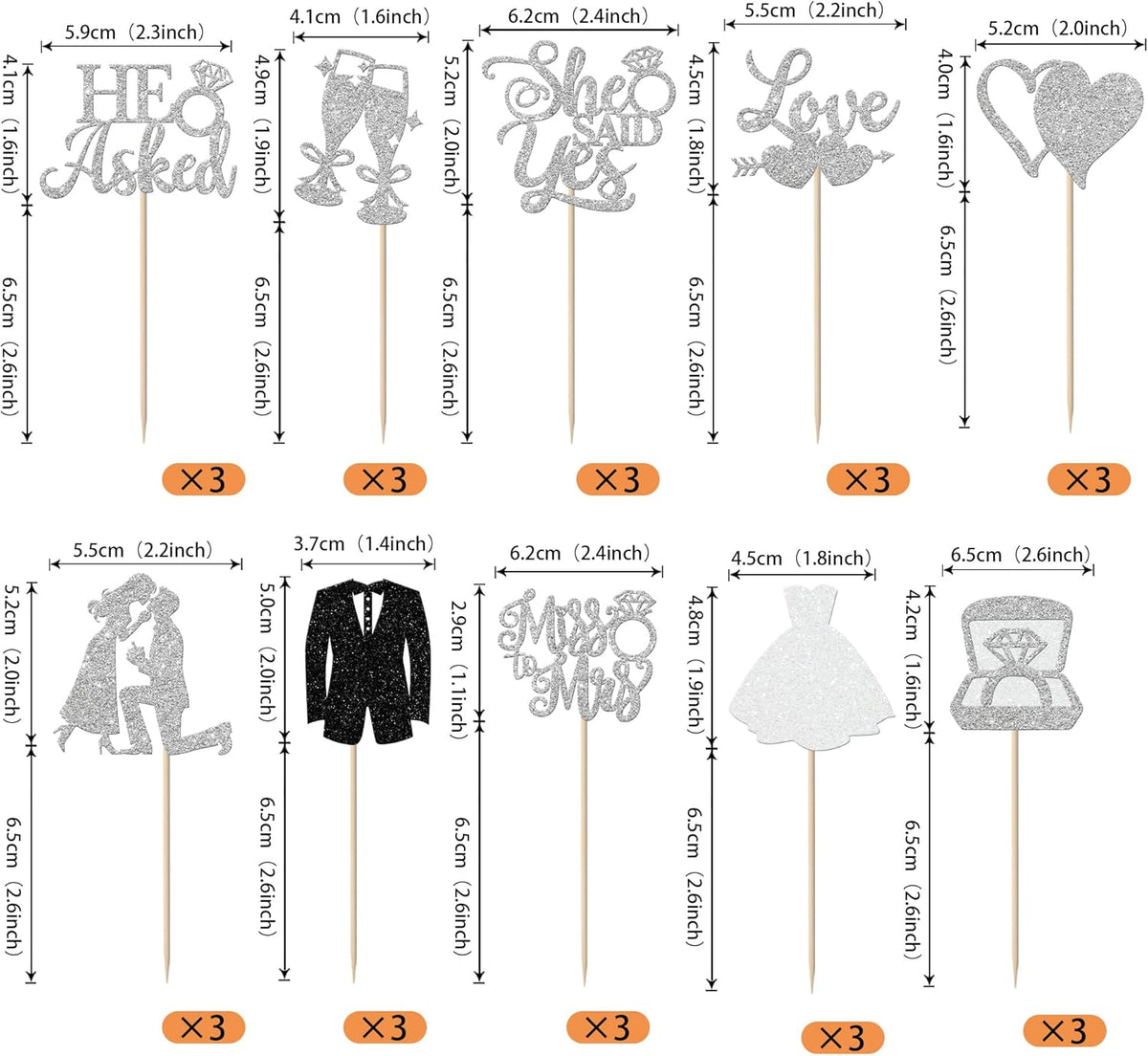 30 Pack Bride to be Cupcake Toppers Glitter Diamond Ring I Do Love Cupcake Picks Miss to Mrs He