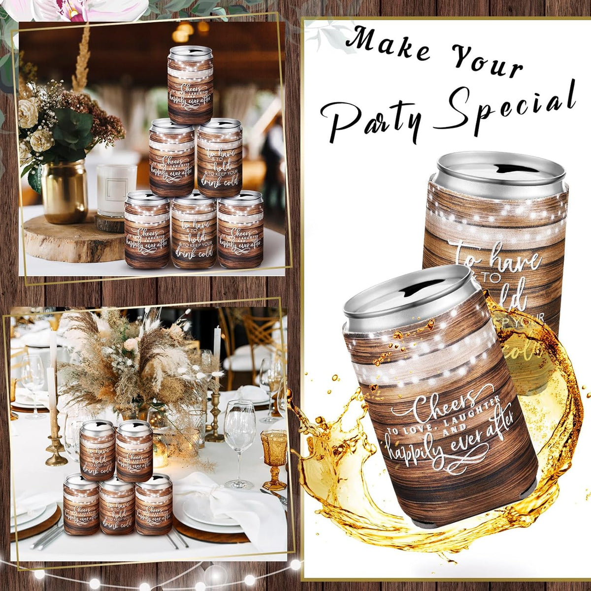 50 Pieces Wedding Can Cooler Bulk Engagement Party Favors for Guests Cheers to Love Laughter and